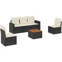 DKD Home Decor ensemble de salon de jardin 6 pièces avec coussins Noir Poly Rattan