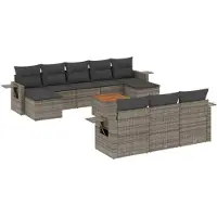 vidaXL Ensemble de salon de jardin 11 pièces avec coussins Gris Poly rotin