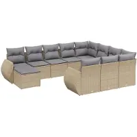 vidaXL Ensemble de salon de jardin 11 pièces avec coussins Beige Poly Rattan