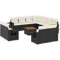 vidaXL Ensemble de 12 canapés de jardin avec coussins noir poly rotin