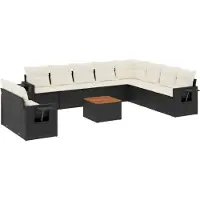 vidaXL Ensemble de salon de jardin 11 pièces avec coussins noir poly rotin
