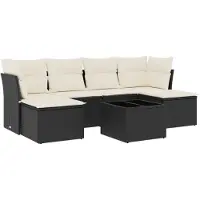 vidaXL Ensemble de salon de jardin 7 pièces avec coussins noir poly rotin