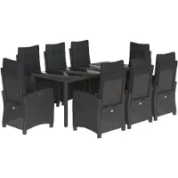vidaXL Salon de jardin 9 pièces avec coussins noir poly rotin