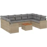 vidaXL Ensemble de salon de jardin 10 pièces avec coussins Beige Poly Rattan