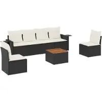 vidaXL Ensemble de salon de jardin 7 pièces avec coussins noir poly rotin