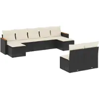vidaXL Ensemble de salon de jardin 9 pièces avec coussins noir poly rotin