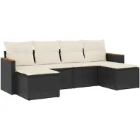 vidaXL Ensemble de salon de jardin 6 pièces avec coussins noir poly rotin