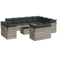 vidaXL Ensemble de 13 canapés de jardin avec coussins gris clair Poly rotin