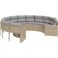vidaXL Canapé de jardin avec coussins Rond Beige Poly-Rattan