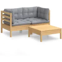 vidaXL Ensemble de salon de jardin 3 pièces avec coussins gris en pin