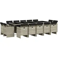 vidaXL Ensemble de jardin 15 pièces avec coussins gris clair Poly rotin