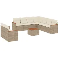 vidaXL Ensemble de salon de jardin 10 pièces avec coussins Beige Poly Rattan