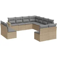 vidaXL Ensemble de salon de jardin 11 pièces avec coussins Beige Poly Rattan