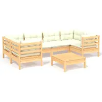 vidaXL Ensemble salon de jardin 7 pièces avec coussins Crème Pin