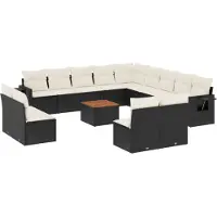 vidaXL Ensemble de salon de jardin 14 pièces avec coussins noir Poly rotin