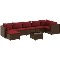vidaXL Ensemble de jardin lounge 8 pièces avec coussins Marron Poly Rattan