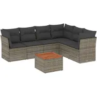 vidaXL Ensemble de salon de jardin 7 pièces avec coussins Gris Poly rotin