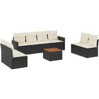 vidaXL Ensemble de salon de jardin 9 pièces avec coussins noir poly rotin