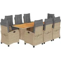vidaXL Salon de jardin 9 pièces avec coussins Mélange beige Poly rotin