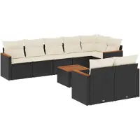 vidaXL Ensemble de salon de jardin 9 pièces avec coussins noir poly rotin