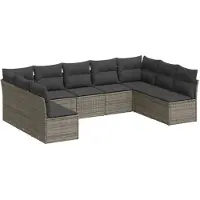vidaXL Ensemble de salon de jardin 9 pièces avec coussins Gris Poly rotin