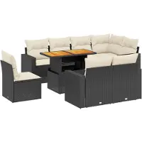 vidaXL Ensemble de salon de jardin 9 pièces avec coussins noir poly rotin