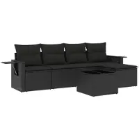 vidaXL Ensemble de salon de jardin 6 pièces avec coussins noir poly rotin