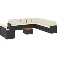 vidaXL Ensemble de 12 canapés de jardin avec coussins noir poly rotin