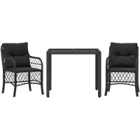 vidaXL Ensemble Bistro 3 pièces avec coussins Noir Poly Rattan