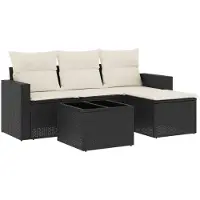 vidaXL Ensemble de salon de jardin 5 pièces avec coussins noir poly rotin
