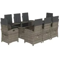 vidaXL Salon de jardin 9 pièces avec coussins Gris Poly Rattan
