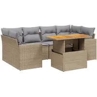 vidaXL Ensemble de salon de jardin 7 pièces avec coussins Beige Poly Rattan