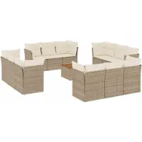 vidaXL Ensemble de 13 canapés de jardin avec coussins Beige Poly Rattan