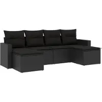 vidaXL Ensemble de salon de jardin 6 pièces avec coussins noir poly rotin