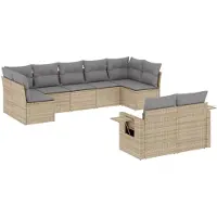 vidaXL Ensemble de salon de jardin 9 pièces avec coussins beige Poly rotin
