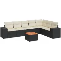 vidaXL Ensemble de jardin canapé 8 pièces avec coussins noir poly rotin