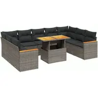 vidaXL Ensemble de salon de jardin 10 pièces avec coussins Gris Poly Rattan
