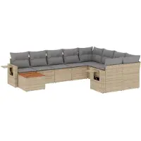 vidaXL Ensemble de salon de jardin 10 pièces avec coussins Beige Poly Rattan