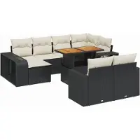 vidaXL Ensemble de salon de jardin 11 pièces avec coussins noir poly rotin