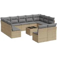 vidaXL Ensemble de 12 canapés de jardin avec coussins Beige Poly Rattan