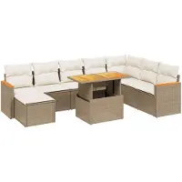 vidaXL Ensemble de salon de jardin 9 pièces avec coussins beige Poly rotin
