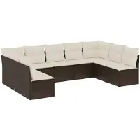 vidaXL Ensemble de salon de jardin 9 pièces avec coussins Marron Poly Rattan