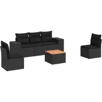 vidaXL Ensemble de salon de jardin 6 pièces avec coussins noir poly rotin