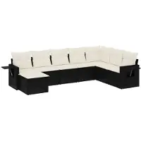 vidaXL Ensemble de jardin canapé 8 pièces avec coussins noir poly rotin