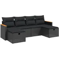 vidaXL Ensemble de salon de jardin 6 pièces avec coussins noir poly rotin