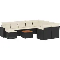vidaXL Ensemble de salon de jardin 11 pièces avec coussins noir poly rotin