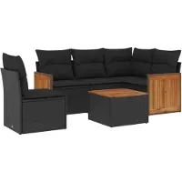 vidaXL Ensemble de salon de jardin 6 pièces avec coussins noir poly rotin