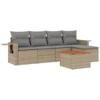 vidaXL ensemble de salon de jardin 6 pièces avec coussins Beige Poly Rattan