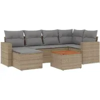 vidaXL Ensemble de salon de jardin 7 pièces avec coussins Beige Poly Rattan