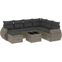 vidaXL Ensemble de jardin canapé 8 pièces avec coussins Gris Poly rotin